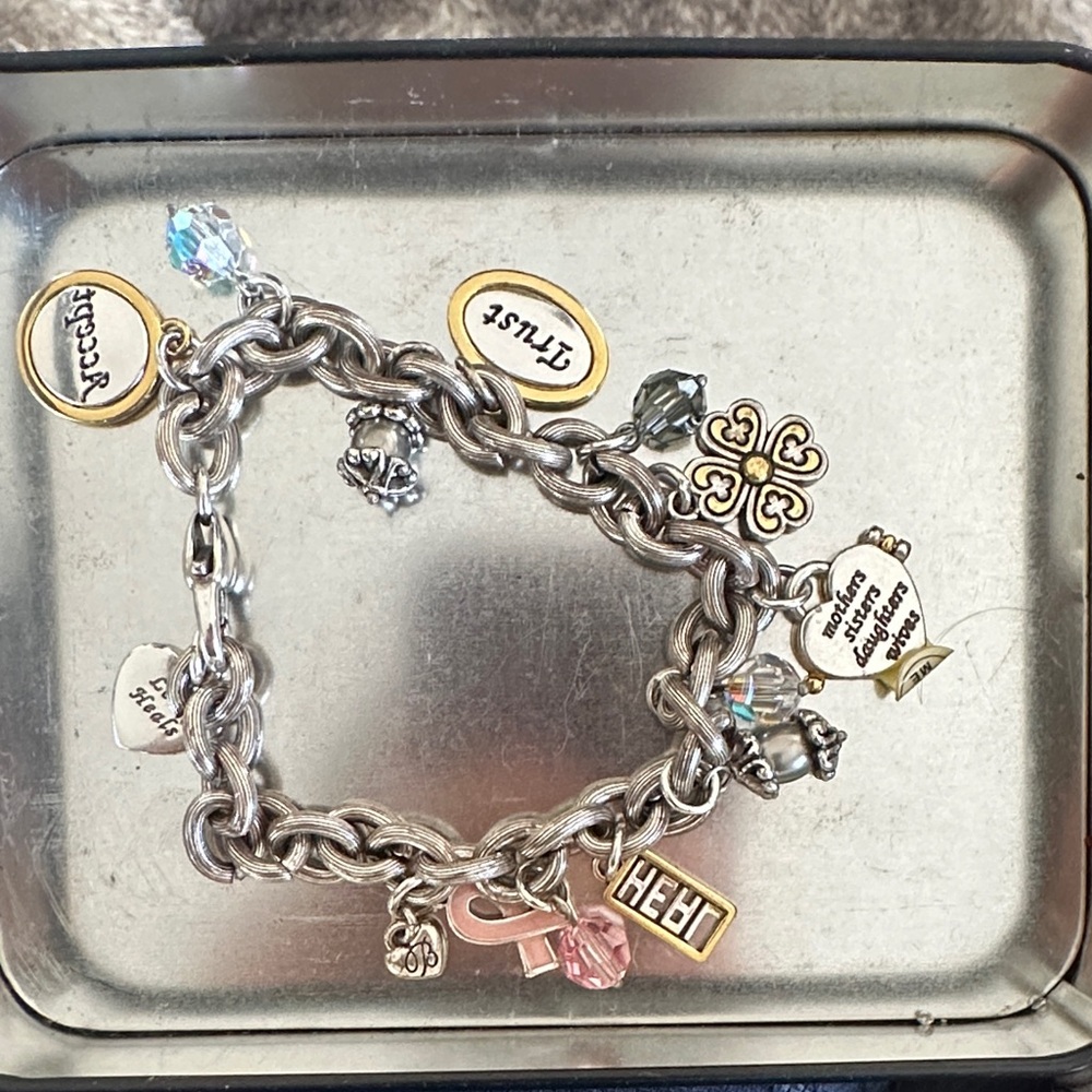 Brighton Silver Bracelet with Gold and Crystal Charms